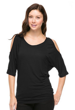 G2 Chic Women's Solid Open Shoulder Soft And Cozy Top